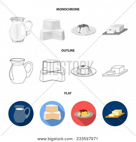 Milk, Calcium, Product, Food .milk Product And Sweet Set Collection Icons In Flat, Outline, Monochro