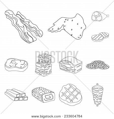 Different Meat Outline Icons In Set Collection For Design. Meat Product Vector Symbol Stock  Illustr