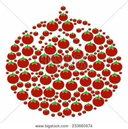 Tomato Vegetable Composition Of Tomatoes In Various Sizes. Vector Tomato Elements Are Composed Into 
