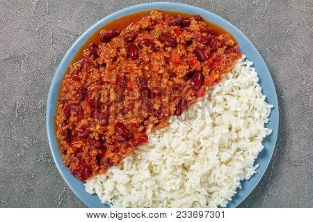 Hot Delicious Chili Con Carne And Rice