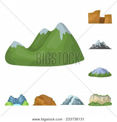 Different Mountains Cartoon Icons In Set Collection For Design.mountains And Landscape Vector Symbol