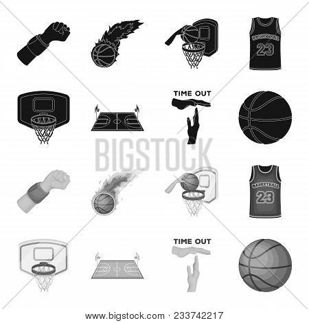 Basketball And Attributes Black, Monochrome Icons In Set Collection For Design.basketball Player And