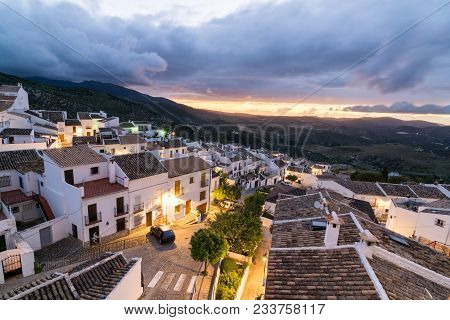 Zahara, Spain - May 2017: Sunset View Over The Roofs Of Zahara Village In Andalusia Region Of Spain