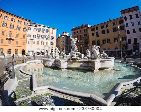 The Fountain Of Neptune At Piazza Navona Square.