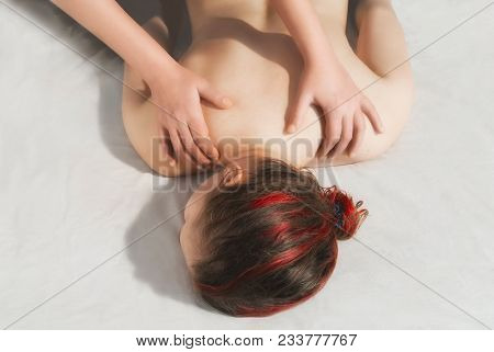 Hand Massage Sea Therapy And Body Care. Spa Body Massage For Beautiful Woman Young Girl.
