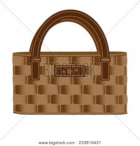 Bag Ladies Wicker, Decorated With Leather And Flowers