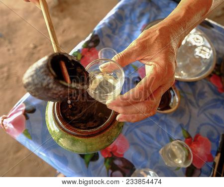 Making Traditional Palm Sugar At Small Village In Bagan, Myanmar.