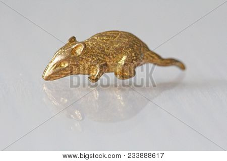 The Figurine Is A Mouse Of Golden Color. Mouse Made Of Bronze Or Brass.