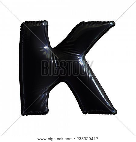 Black letter K made of inflatable balloon isolated on white background. 3d rendering