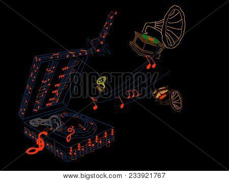 Old Gramophone With Musical Notes 3d Rendering