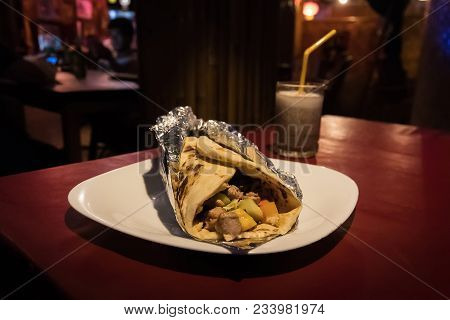 Veg Spring Roll Or Wrap Also Known As Franky, Made Using Paneer And Vegetables Stuffed Inside Chapat