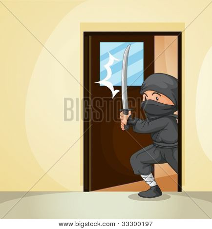 Illustrazione di un ninja entrando in casa