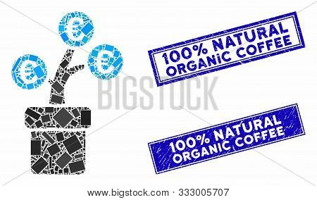 Mosaic Euro Tree Pot Icon And Rectangle Stamps. Flat Vector Euro Tree Pot Mosaic Pictogram Of Scatte