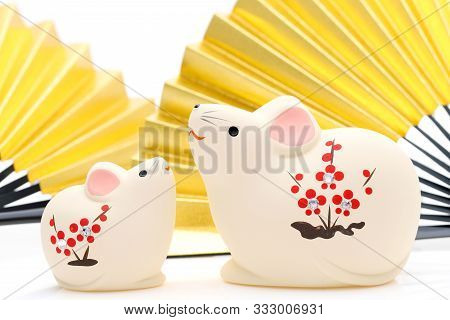 Dolls Of Nezumi Mouse. Japanese New Year Card. Japanese New Year Mouse Object.