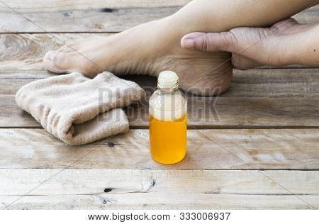 First Aid With Herbal Oil Medication Liniment And Bandage Health Care Pains And Aches For Athlete De