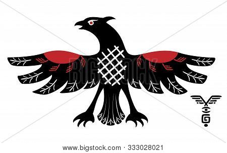 Black Eagle And The Symbol. Eps10 Vector Illustration.