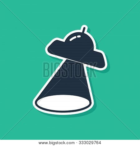 Blue Ufo Flying Spaceship Icon Isolated On Green Background. Flying Saucer. Alien Space Ship. Futuri