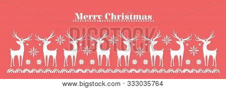 Beautiful Seamless Pattern With Deer And Snowflakes. Winter Banner Background For Christmas Or New Y