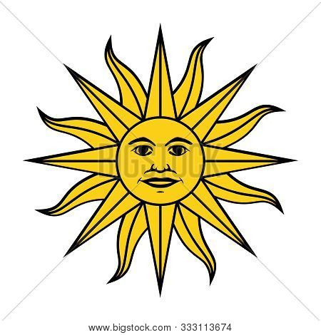 The Inca Sun God. Inti Sun Of May. Uruguayan Flag. Isolated On White Background. Vector Illustration