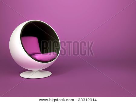 Poltrona round minimalismo su sfondo viola. Pop Art. Art-deco