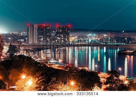 View Of Belgrade And Stari Most Bridge Over Sava River. Republic Of Serbia