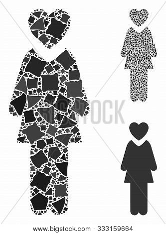 Mistress Composition Of Ragged Elements In Various Sizes And Color Hues, Based On Mistress Icon. Vec