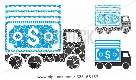Cash Lorry Mosaic Of Bumpy Parts In Variable Sizes And Color Tones, Based On Cash Lorry Icon. Vector
