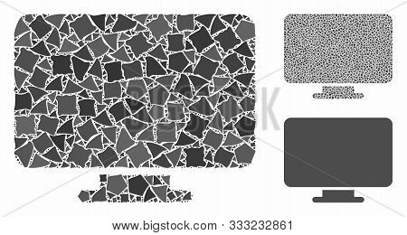 Desktop Mosaic Of Bumpy Elements In Various Sizes And Shades, Based On Desktop Icon. Vector Rough El