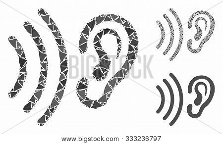 Listen Mosaic Of Rugged Items In Different Sizes And Shades, Based On Listen Icon. Vector Trembly Pa