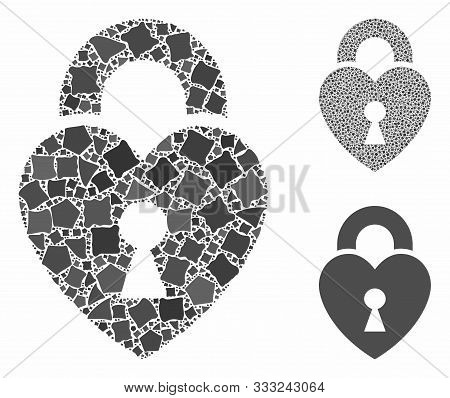 Heart Lock Composition Of Rough Items In Different Sizes And Color Tinges, Based On Heart Lock Icon.