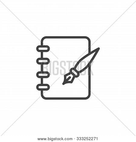 Ink Pen And Notebook Page Line Icon. Linear Style Sign For Mobile Concept And Web Design. Note Pad P