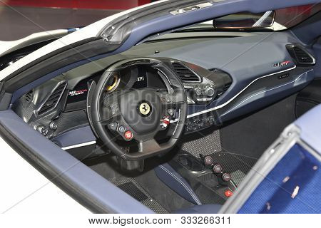 Paris, France - October 02, 2018: Ferrari 488 Pista Spider At Paris Motor Show