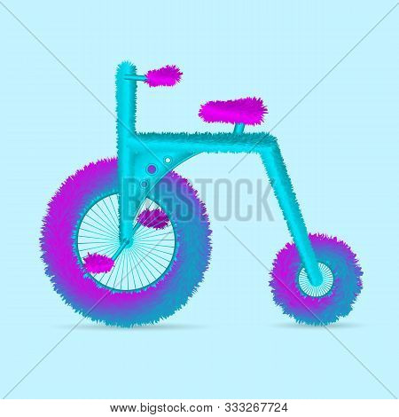 Gradient Fur Bike. Penny-farthing Drawn In Cartoon Style. Vector Isolated On Blue Background.