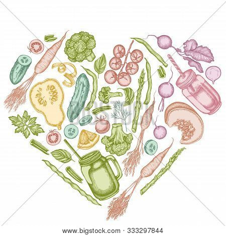 Heart Design With Pastel Lemons, Broccoli, Radish, Green Beans, Cherry Tomatoes, Beet, Greenery, Car