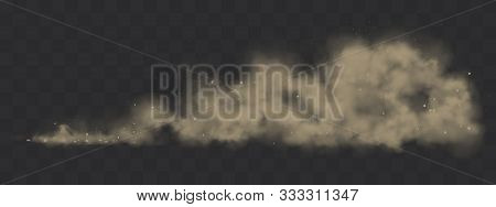 Road Dust Cloud From Driving Car Or Motorbike. Vector Realistic Splash Of Dirty Powder, Sand And Sto