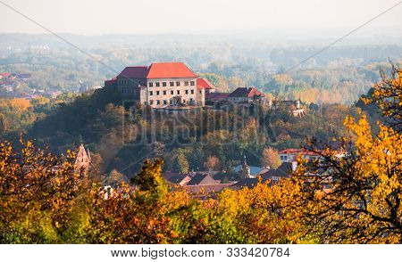 Castle On A Hill In Dolni Kounce (lower Kounice), South Moravia, Czech Republic At Sunset
