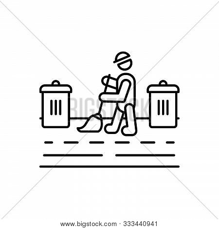 Black Line Icon For Janitorial Clean Workplace Worker Housekeeping