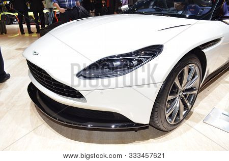Geneva, Switzerland, March 06-2018: Aston Martin Db11 Volante At Gims