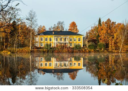 Kouvola, Finland - 15 October 2019: Autumn Landscape With Beautiful Wooden Rabbelugn Manor - Takamaa