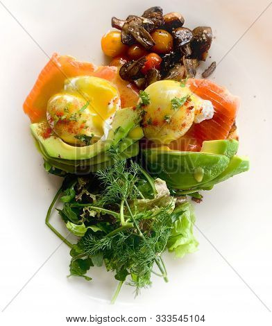 Close Up Health Conscious Breakfast Natural Daylight Millennial Brunch Wild Caught Salmon, Farm To F