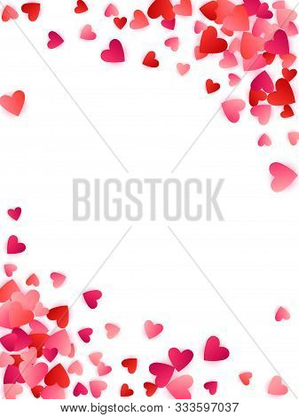 Red Flying Hearts Bright Love Passion Frame Border Vector Background. Romantic Emotions Symbols Conf
