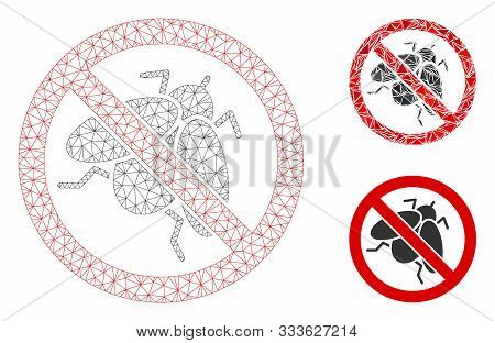 Mesh No Fly Insect Model With Triangle Mosaic Icon. Wire Frame Polygonal Network Of No Fly Insect. V