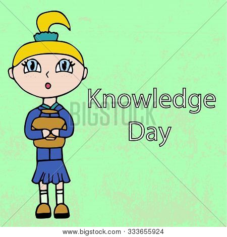 White Little Surprised Schoolgirl In A School Uniform With A Ponytail With A Thirst For Knowledge Ho
