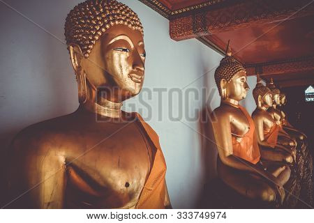 Buddha Statues In Wat Pho Buddhist Temple, Bangkok, Thailand