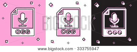 Set Ogg File Document. Download Ogg Button Icon Isolated On Pink And White, Black Background. Ogg Fi