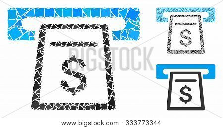 Cash Machine Mosaic Of Irregular Pieces In Various Sizes And Shades, Based On Cash Machine Icon. Vec