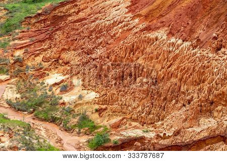 Red Sandstone Formations  And Needles (tsingys) In Tsingy Rouge Park In Madagascar, Africa