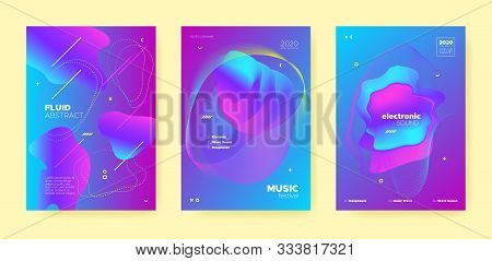 Blue Trance Music Poster. Wave Gradient Blend. Night Club Festival. Dj Concert. Neon Techno Music Po
