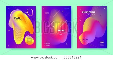 Red Dj Poster. Electronic Festival. Colorful Futuristic Pattern. Blue 3d Fluid Design. Purple Dj Fly