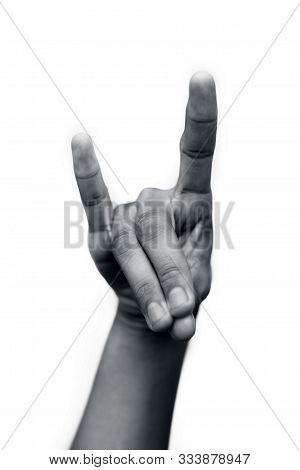 Single Human Hand Isolated On White Doing Apana Mudra Pose- Gesture Of The Vital Air Apana. Also Cal